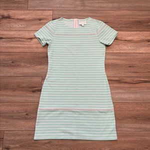 Sail To Sable Shift Dress SZ Small Short Sleeve Mint Green Stripe Gold Back Zip